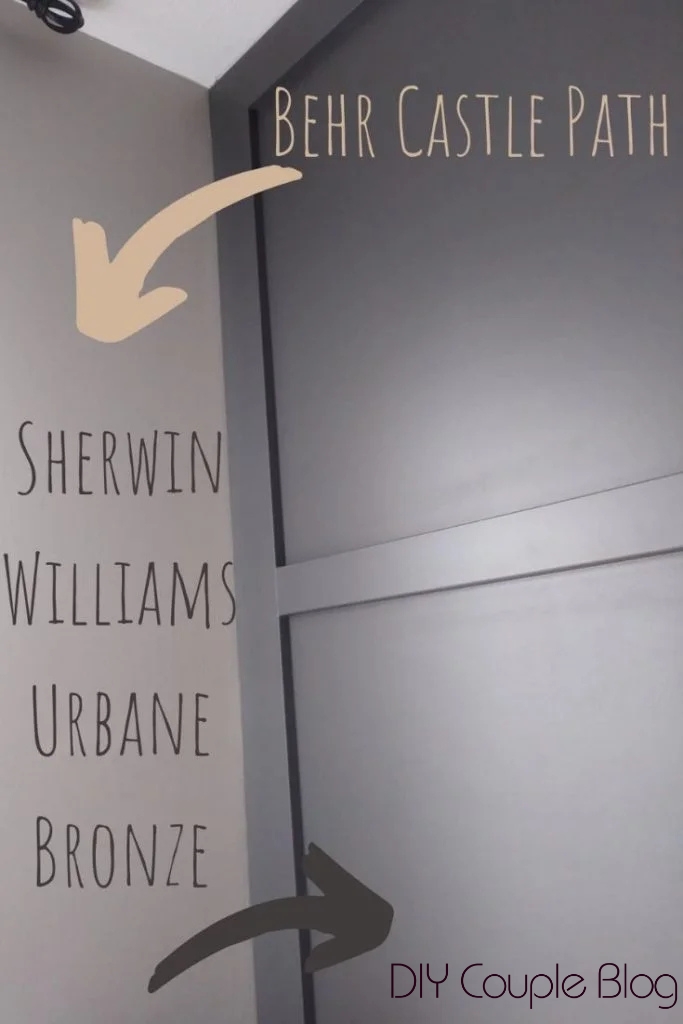 paint colors used on living room walls-Behr Castle Path in eggshell paired with Sherwin Williams Urbane Bronze