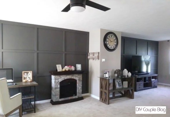 floor to ceiling square board and batten feature walls