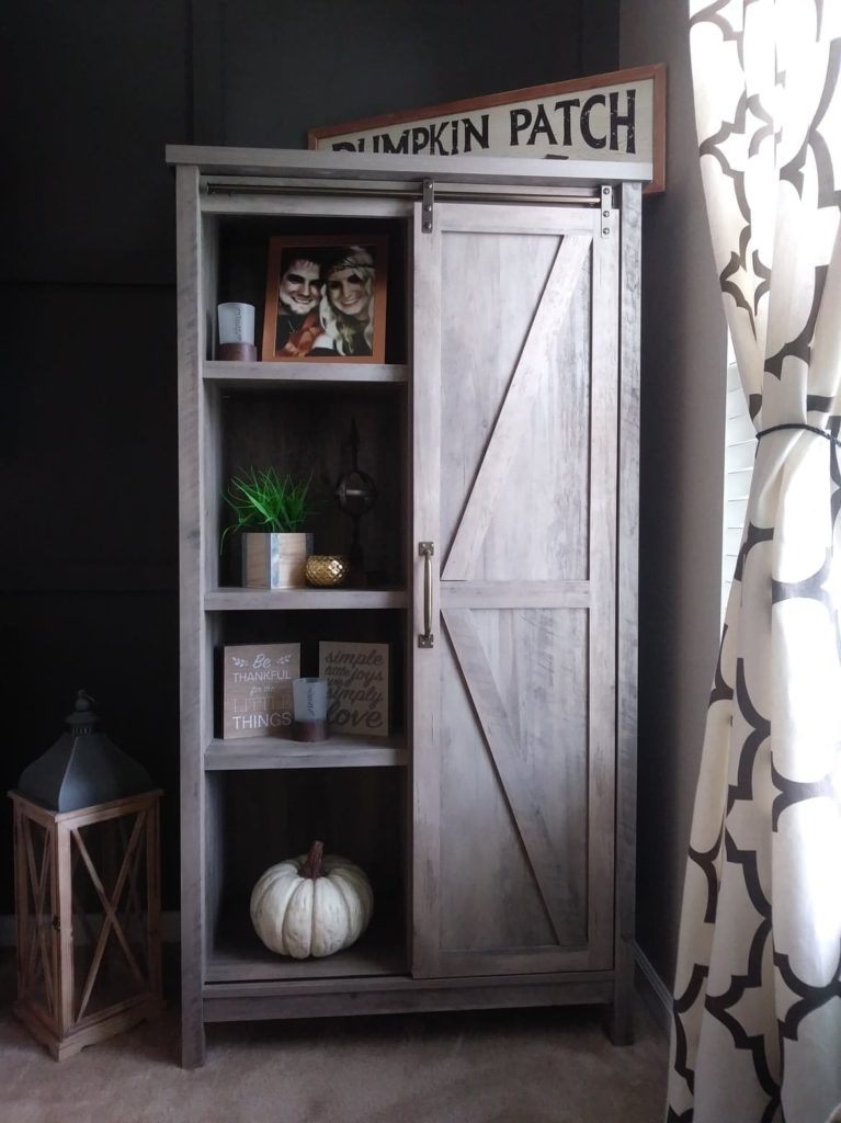 matching barn door cabinet in the living room