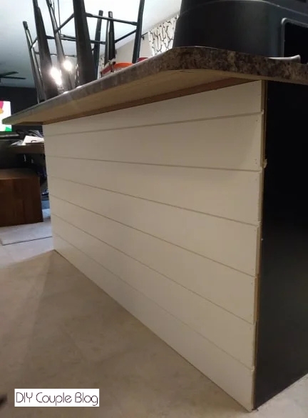 side view of shiplap on kitchen island 