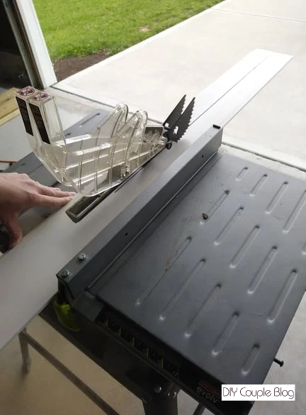 ripping the shiplap board for a kitchen island upgrade