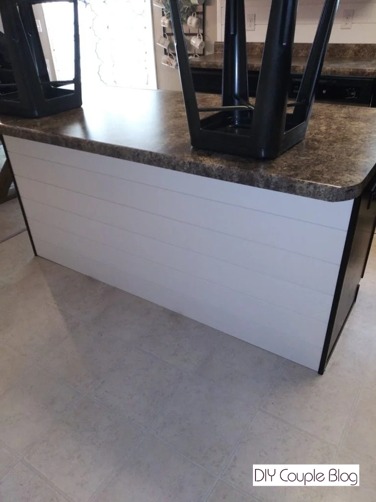 an upgrade to our kitchen island with shiplap planks 