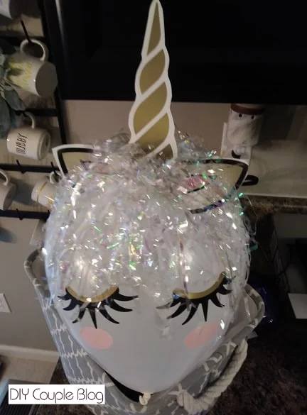 completed unicorn balloon with dollar tree materials