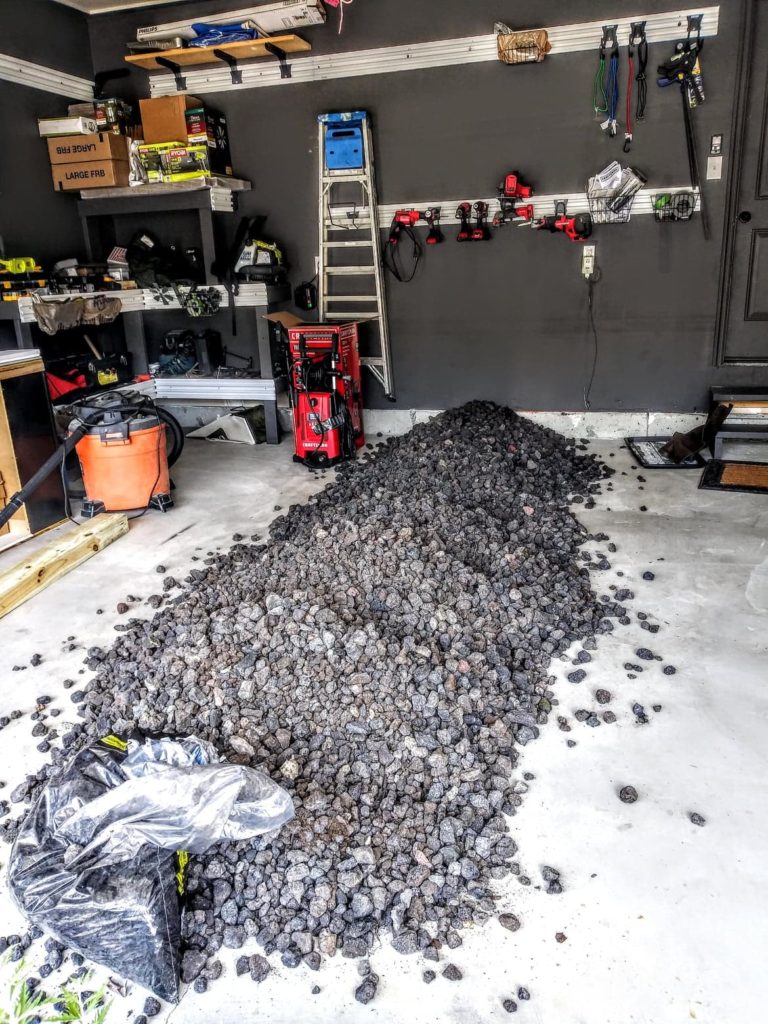 landscaping flower bed rocks in garage