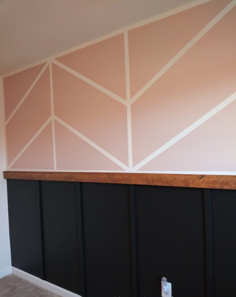chevron pink nursery using painters tape and board and batten at the bottom