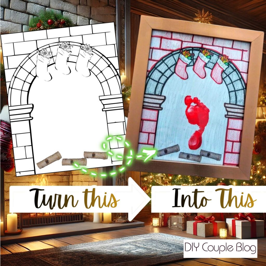 turn our printable fireplace template into a toddler footprint art to gift or display