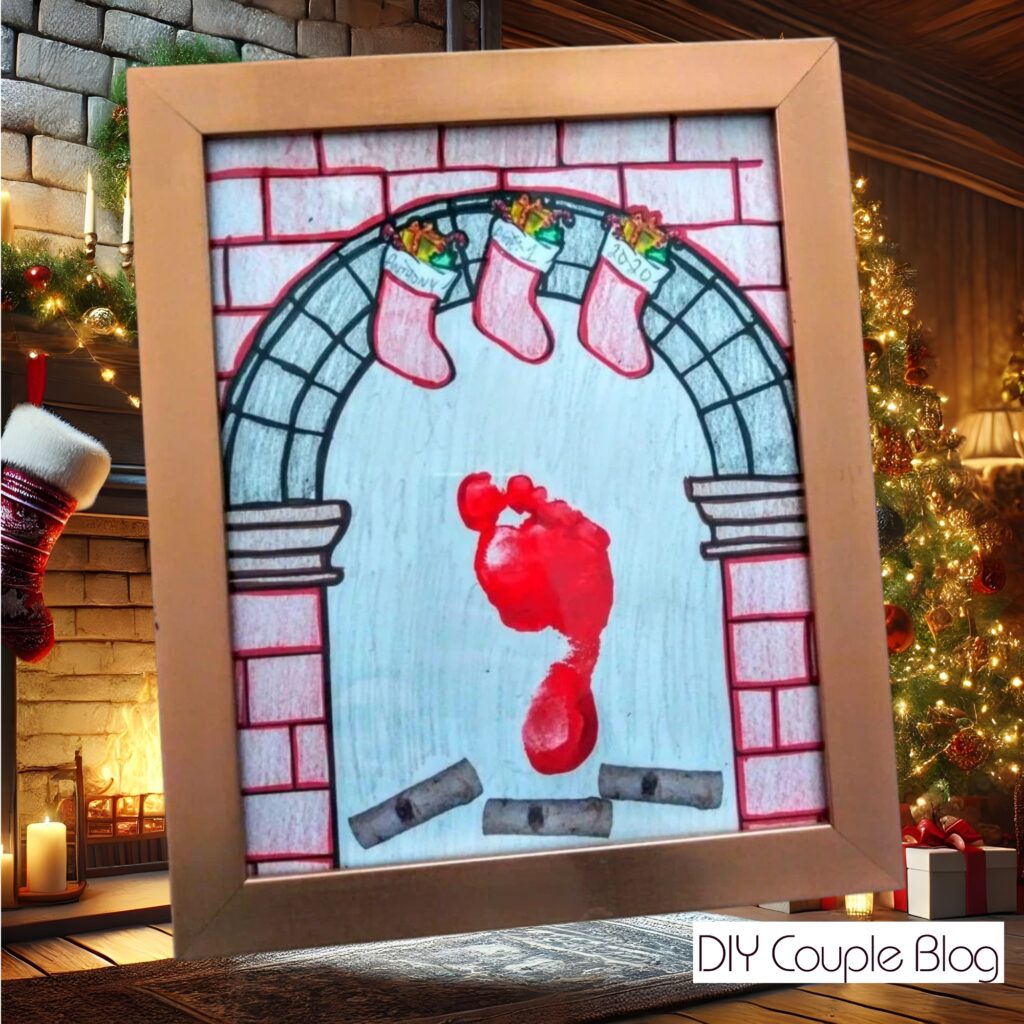 Frame footprint keepsake with the foot as the fireplace frame