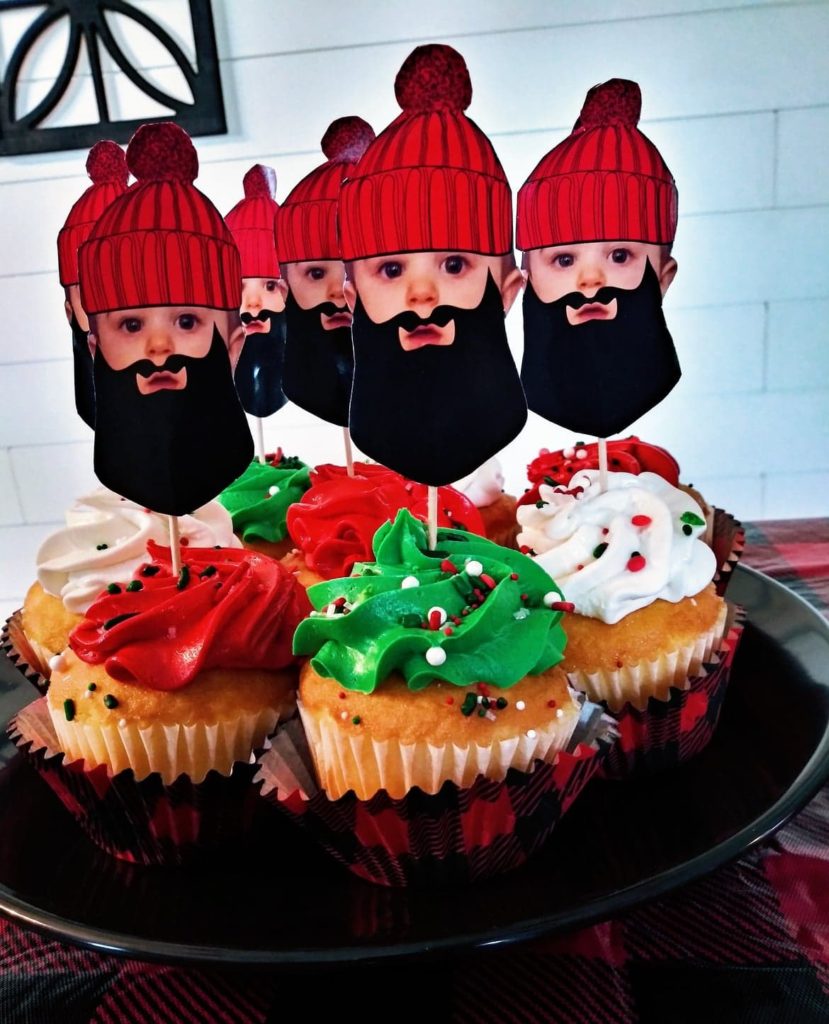 custom photo cupcake toppers for lumberjack birthday