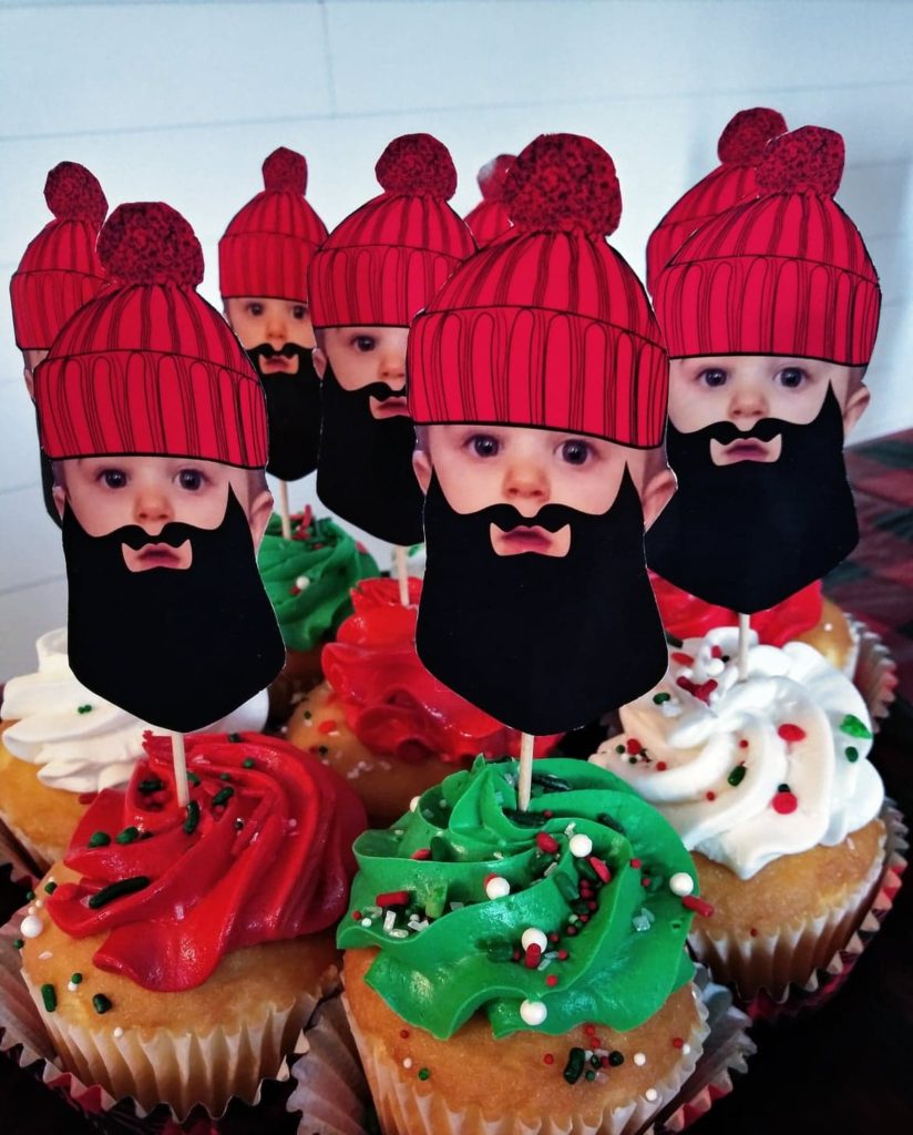 personalised photo cupcake toppers with a lumberjack theme