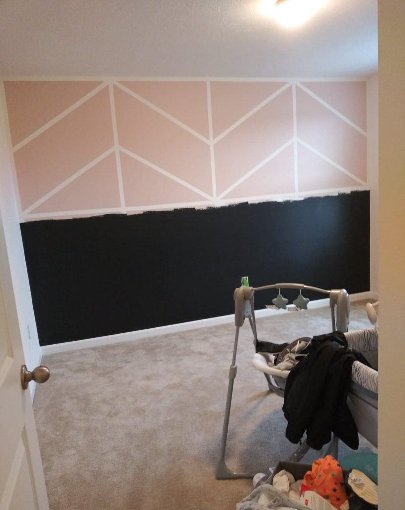herringbone accent wall pink and black