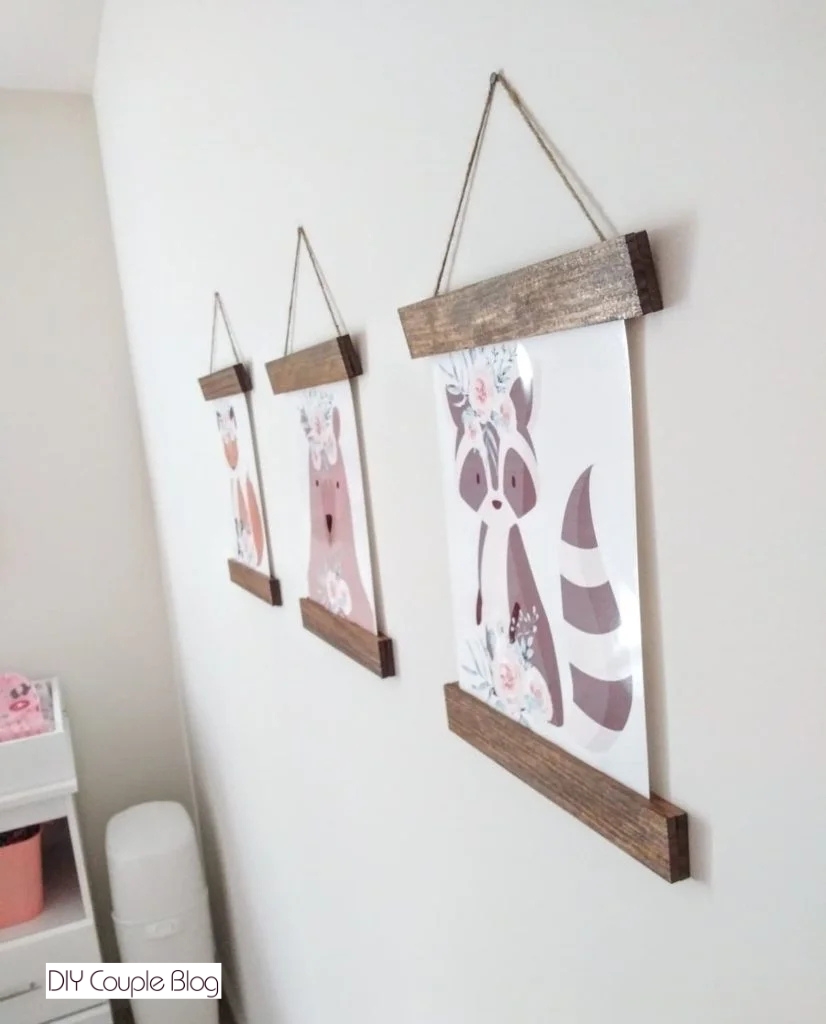 woodland nursery decor printables in a DIY frame hanging on the wall