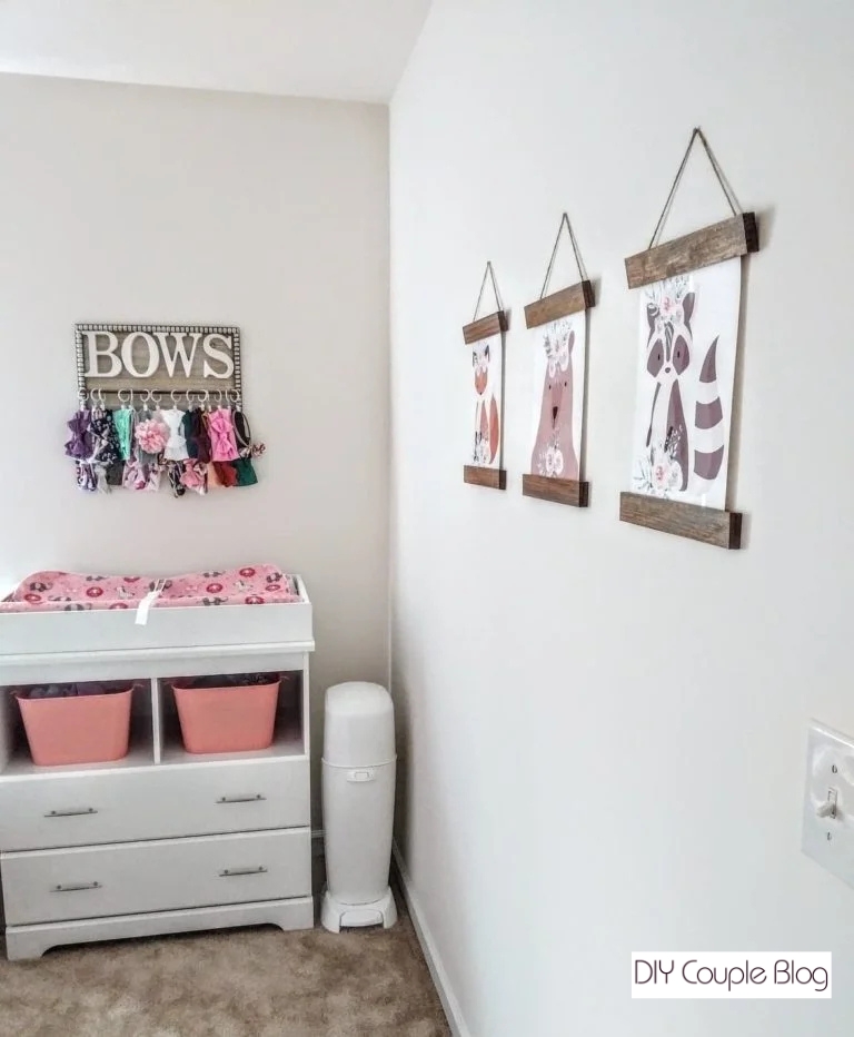 baby headband holder hanging on the wall in nursery
