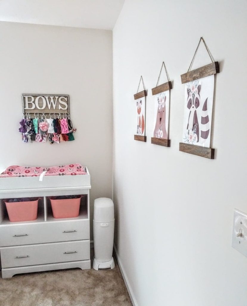 a look into her nursery once headband holder was hung up