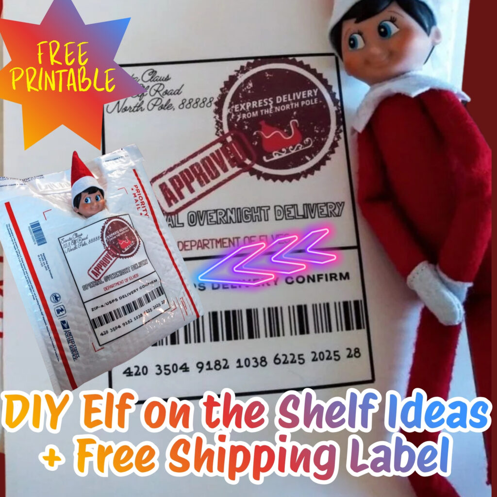 diy elf on the shelf ideas with a free shipping label printable