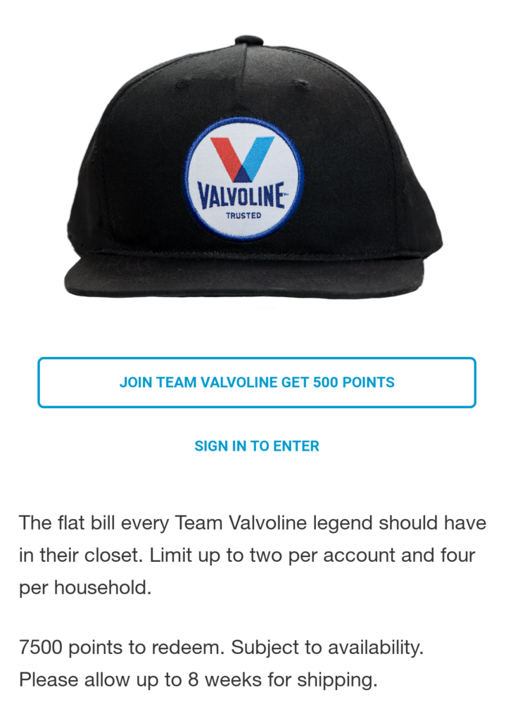 valvoline hat freebie