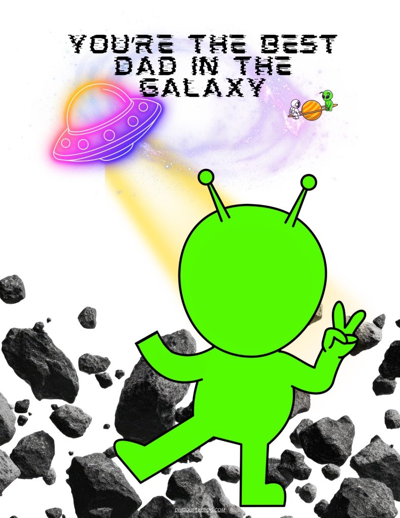 fathers day handprint art craft with a Galaxy space alien theme