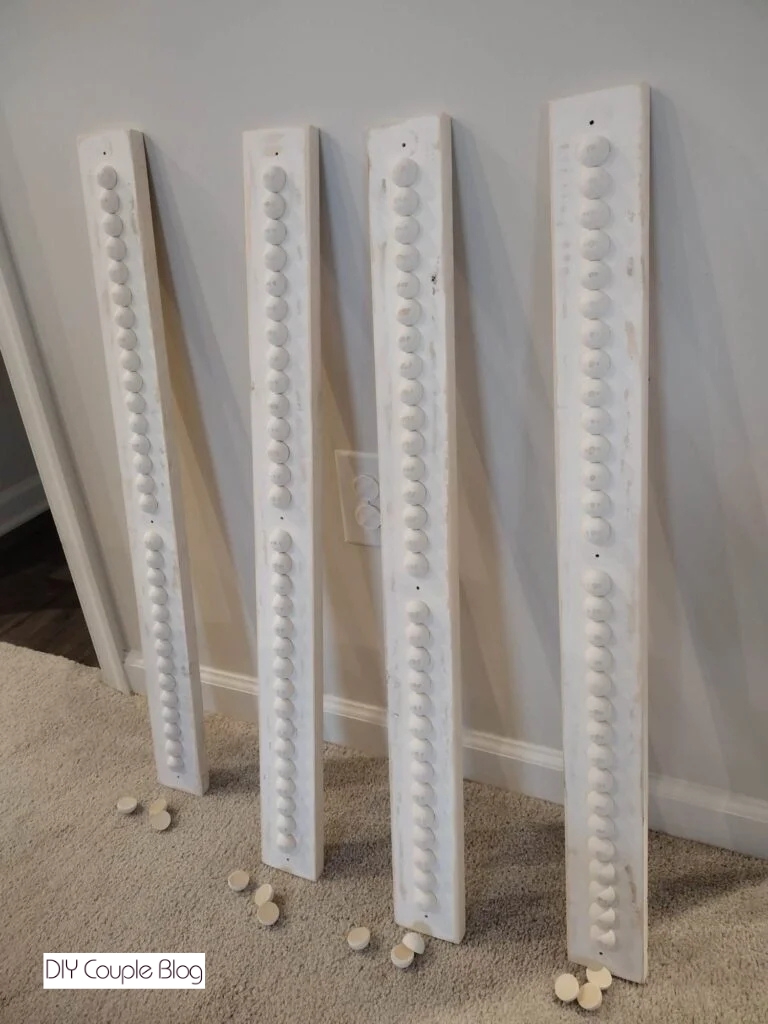 all four boards with beads for DIY pantry shelving