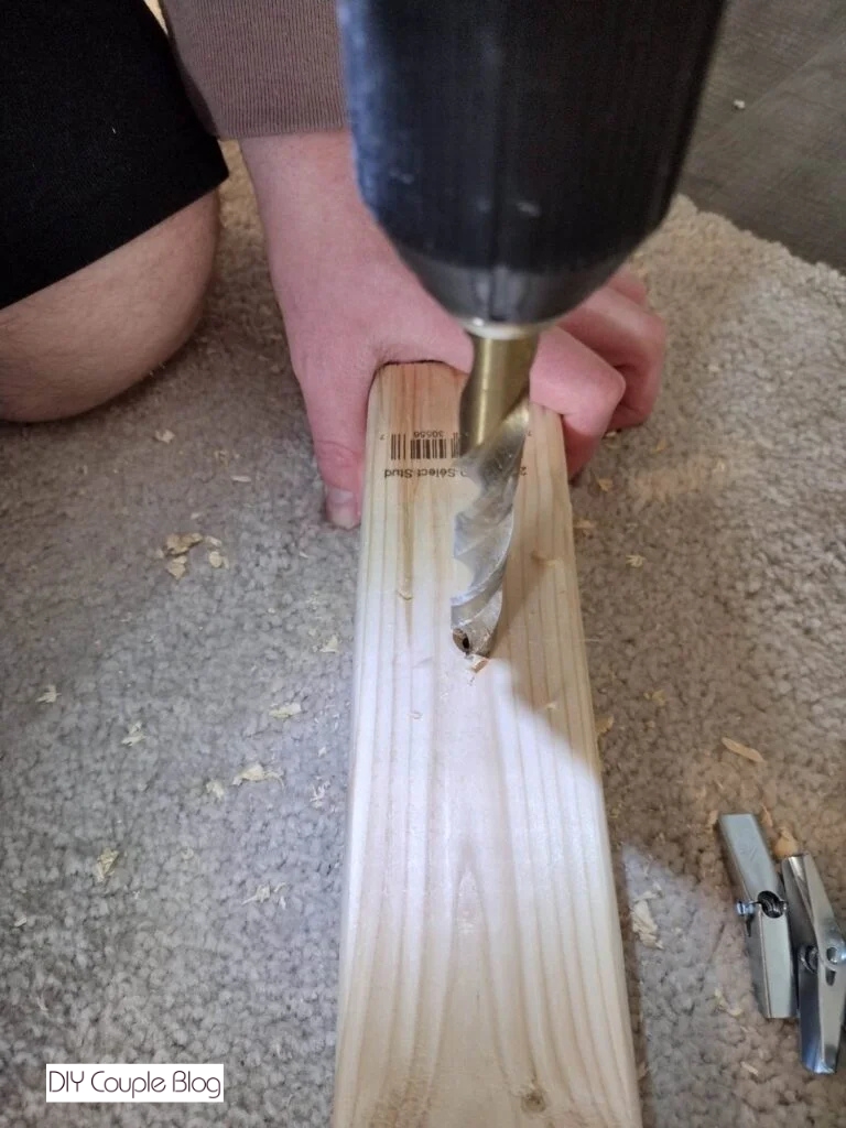 drilling counter bore hole in a 2x3 board