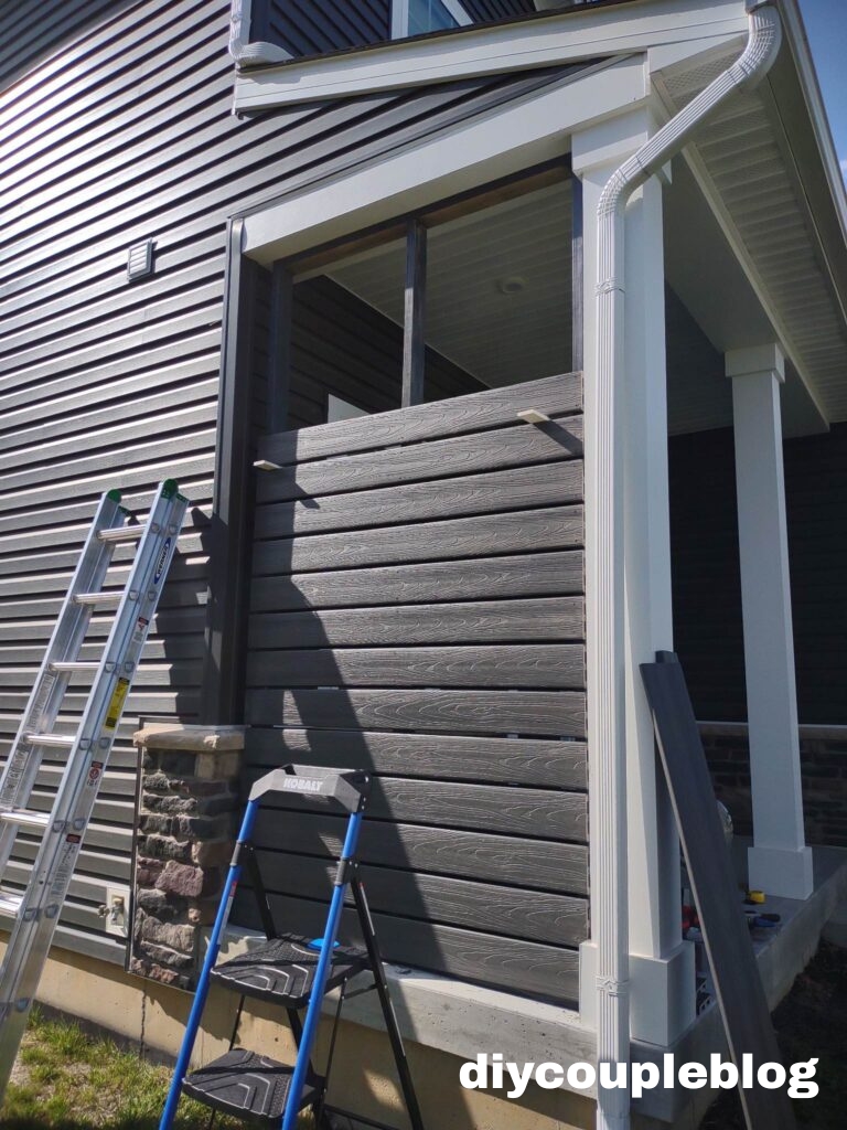 DIY assembly of composite deck posts forming the framework of a privacy wall