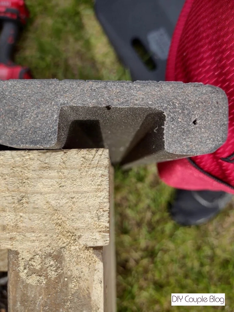 close-up of the composite decking boarding and the wood frame 