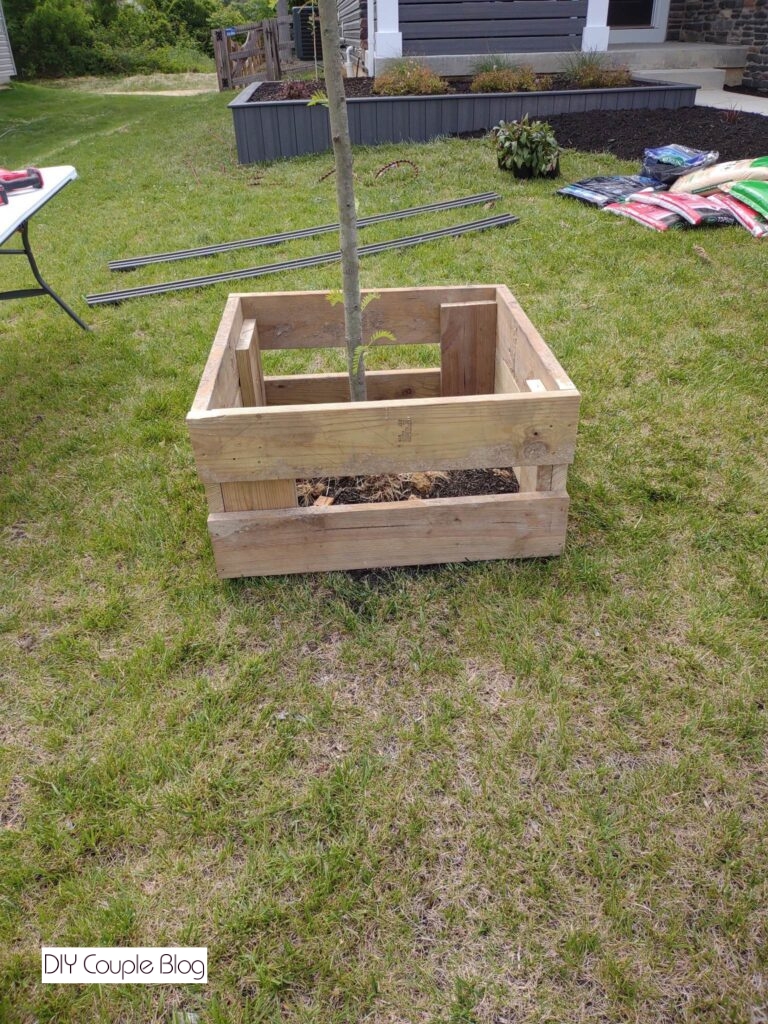 once the frame was secured together to make a tree planter box 