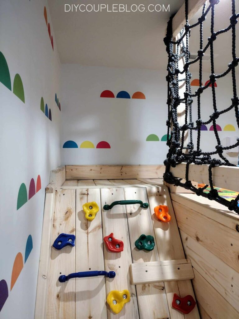 kids climbing structure that we built in our basement