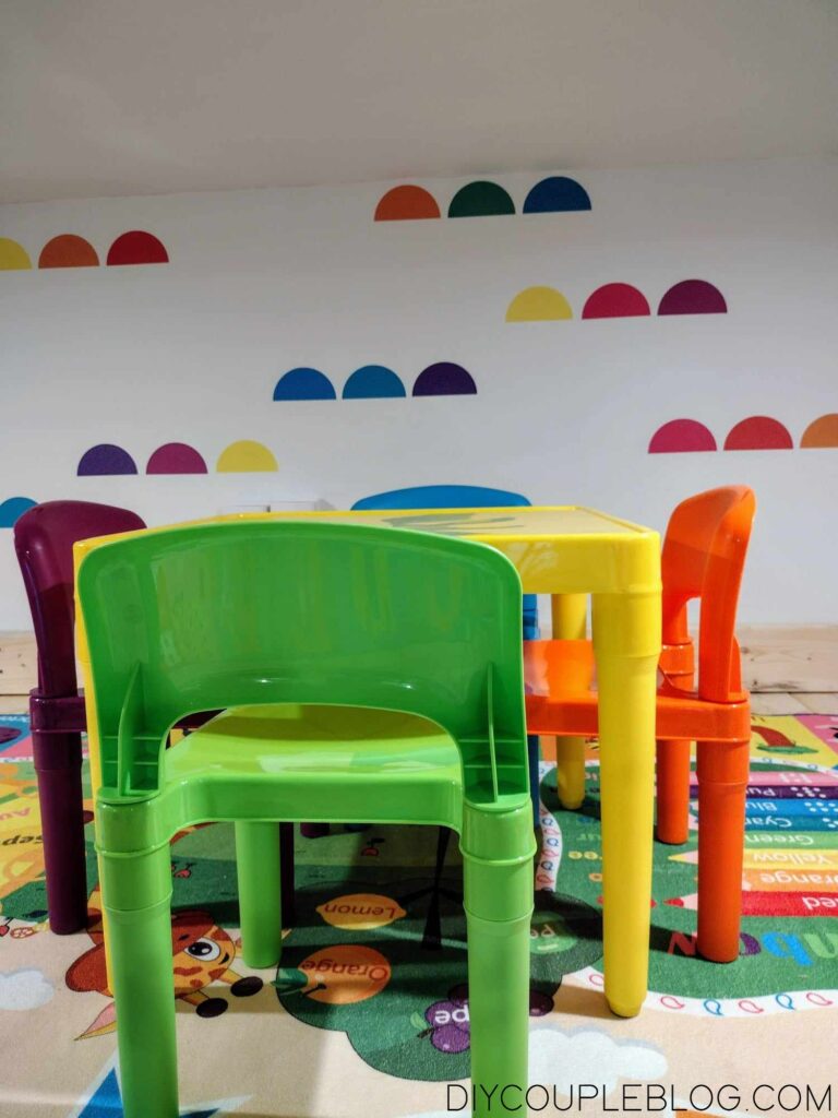 playroom for kids with bright rainbow colors