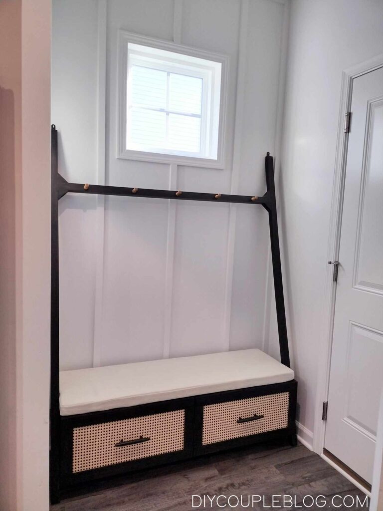 our mudroom bench with hooks 