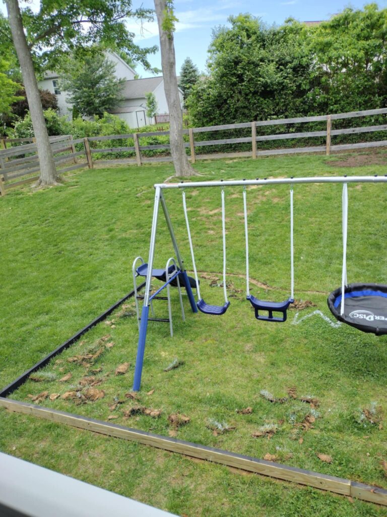 playground frame connecting the boards all the way around