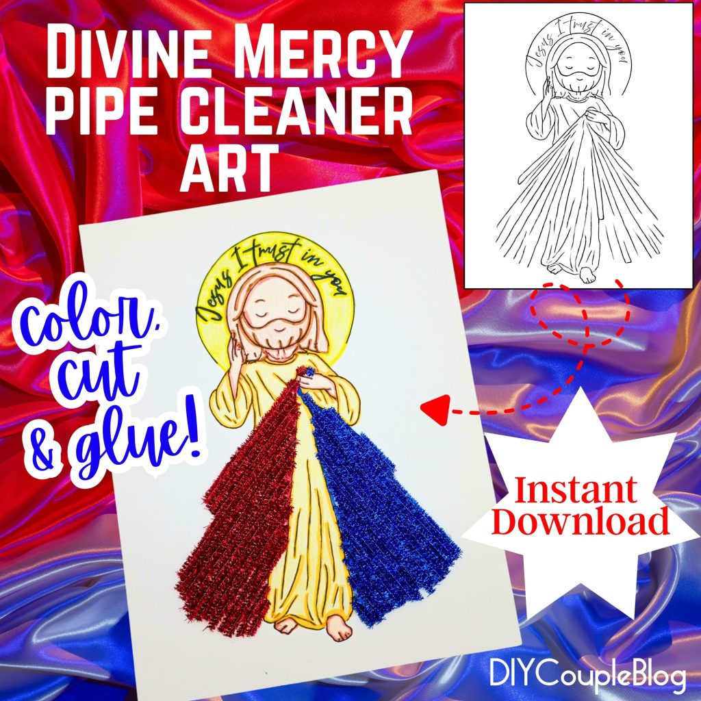 Fun and engaging craft for kids and adults featuring a catholic coloring page and the 3D look of pipe cleaners