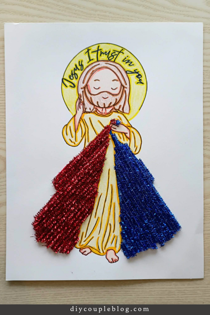 divine mercy art with red and blue pipe cleaners 