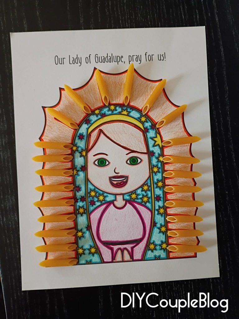 our lady of Guadalupe pasta art craft for catholic homeschool or sunday school