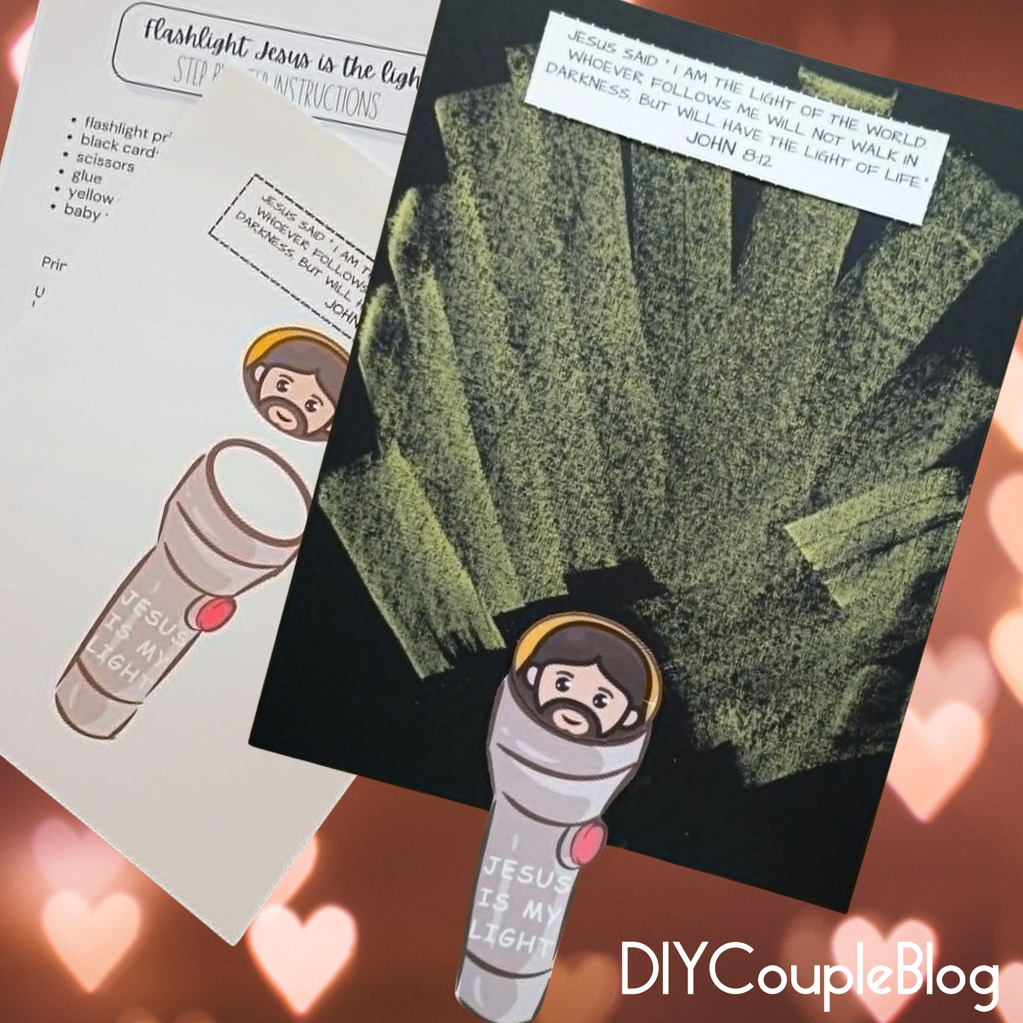 Printable flashlight craft and Christian chalk art that will really engage the kids and teach them john 8 12 Jesus is the light in darkness