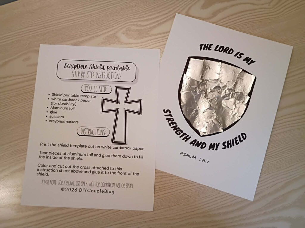printable PDF shield craft with instructions and cross