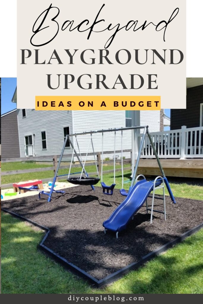 upgrading our backyard with a black Playground border, mulch and sandbox