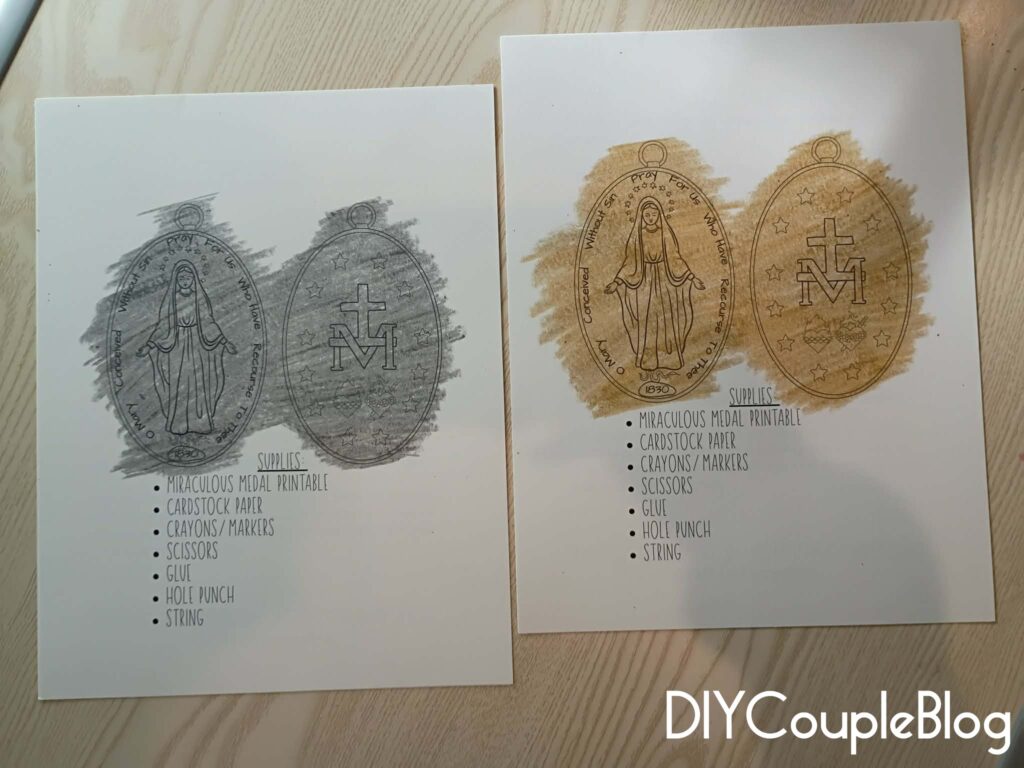 catholic printable PDF of our lady of the miraculous medal for kids to color cut and make a necklace