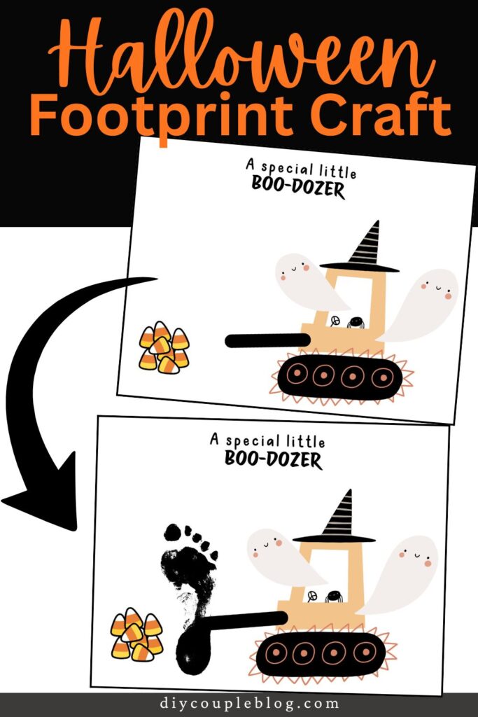 before and after footprint art with a bulldozer and spooky ghosts, the footprint acting as the blade
