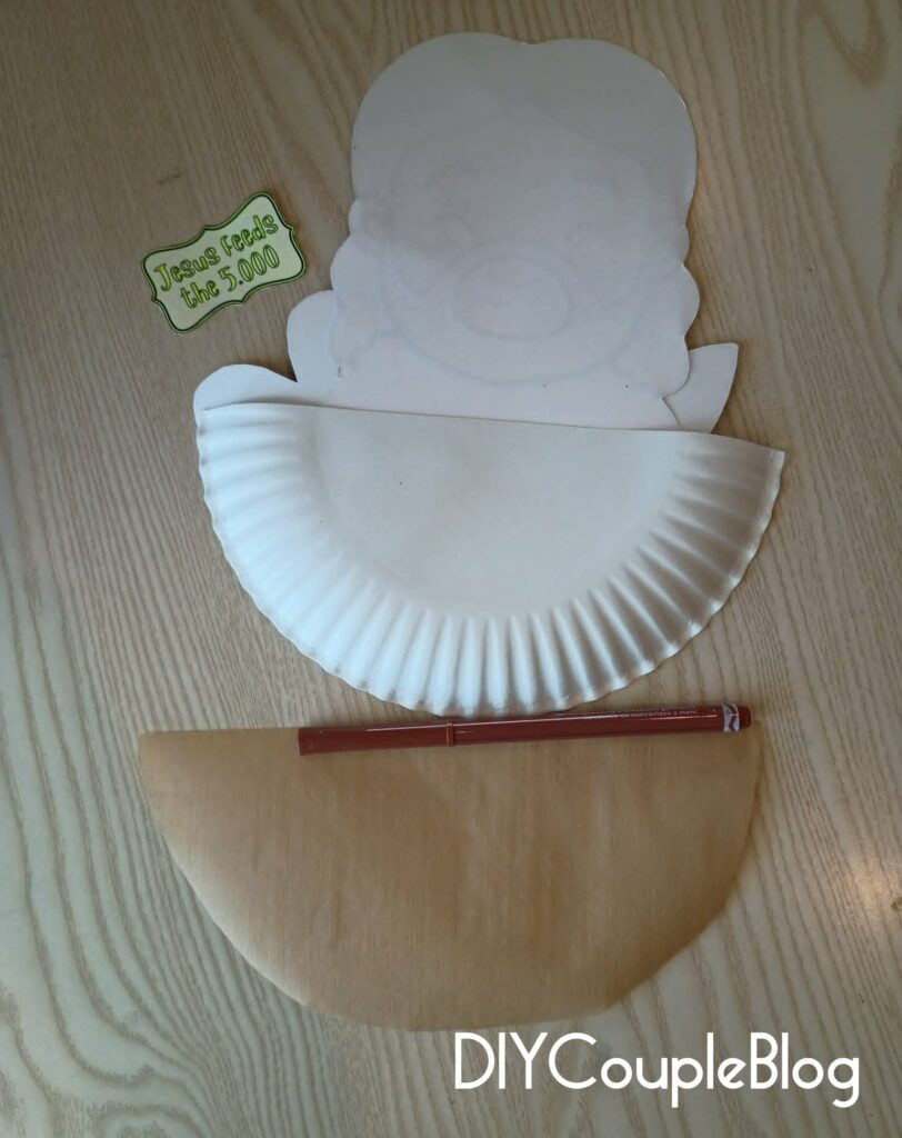 cutting brown parchment paper; the shape of paper plate 