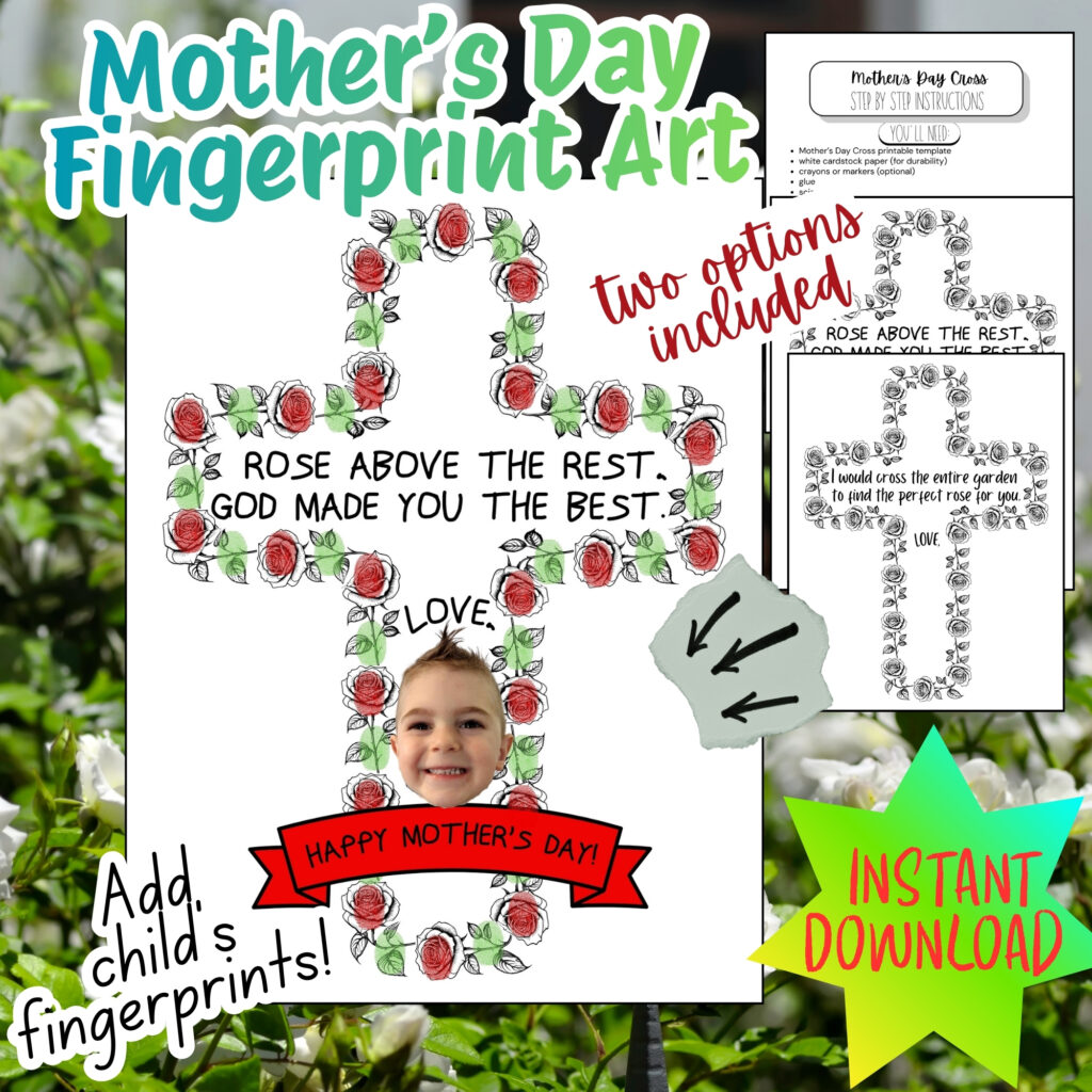 christian cross mother's day fingerprint art preschool activity