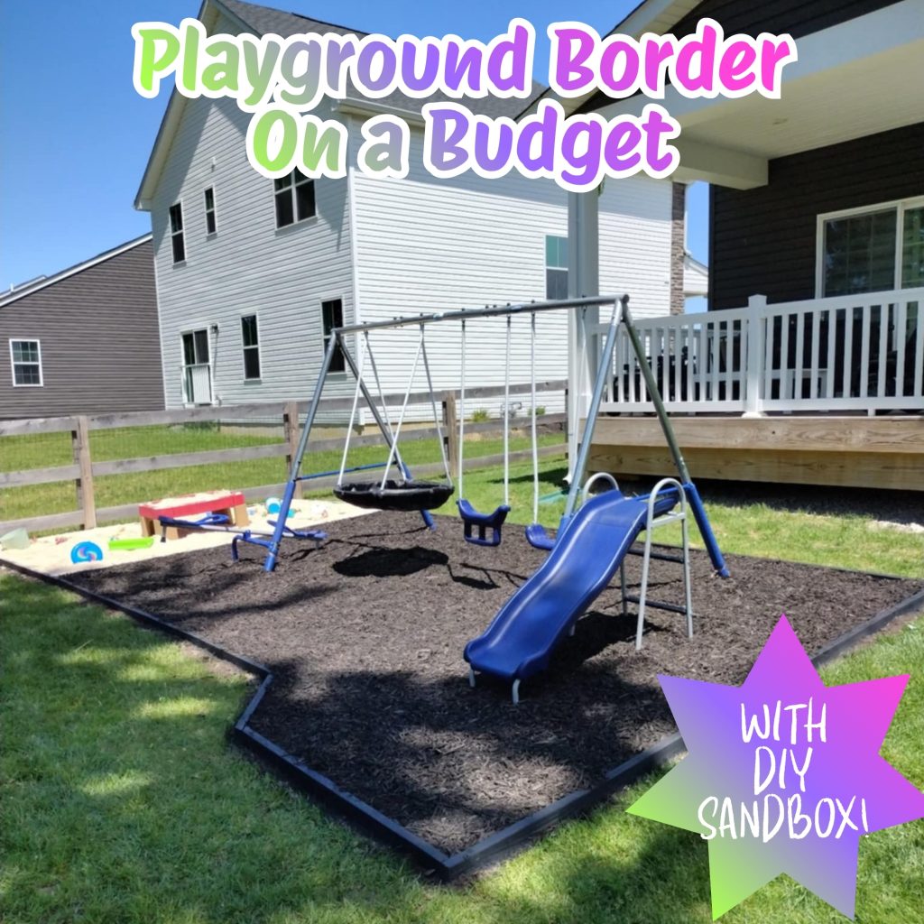 playground border with treated lumber around swing set