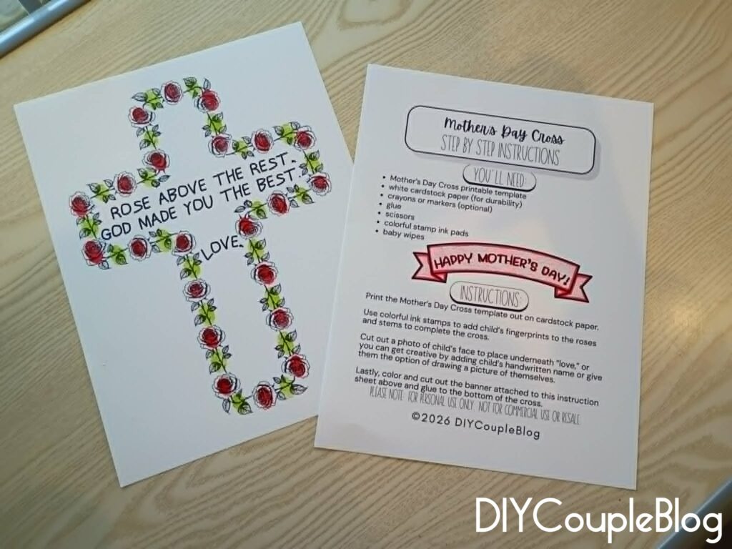 rose cross with child's fingerprints for a cherished mother's day gift
