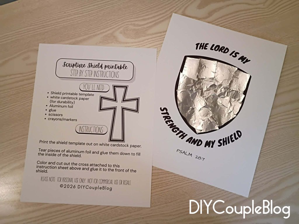 free printable activity "The lord is my strength and my shield" Sunday school craft for preschool children