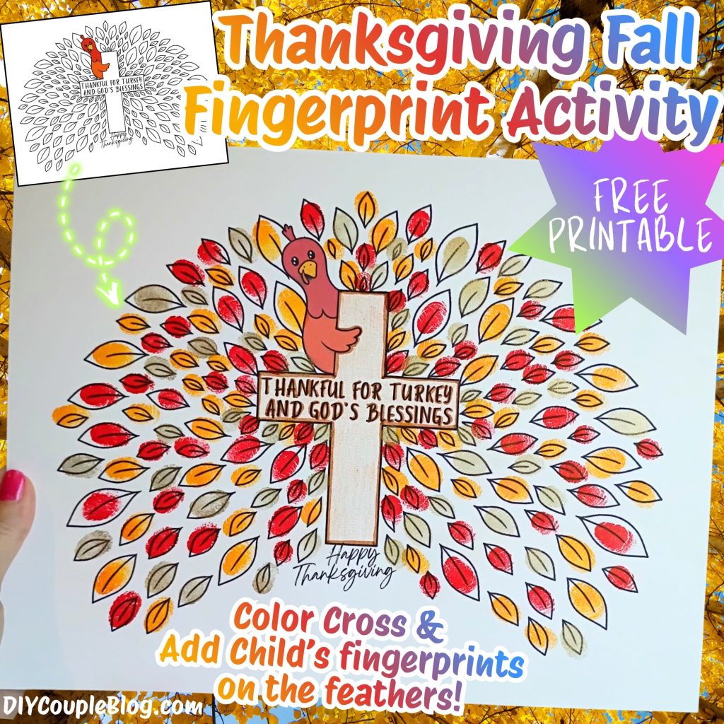 thanksgiving kids' turkey craft printable with child's fingerprints 