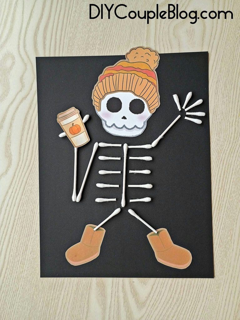 Halloween Q tip skeleton craft for kids