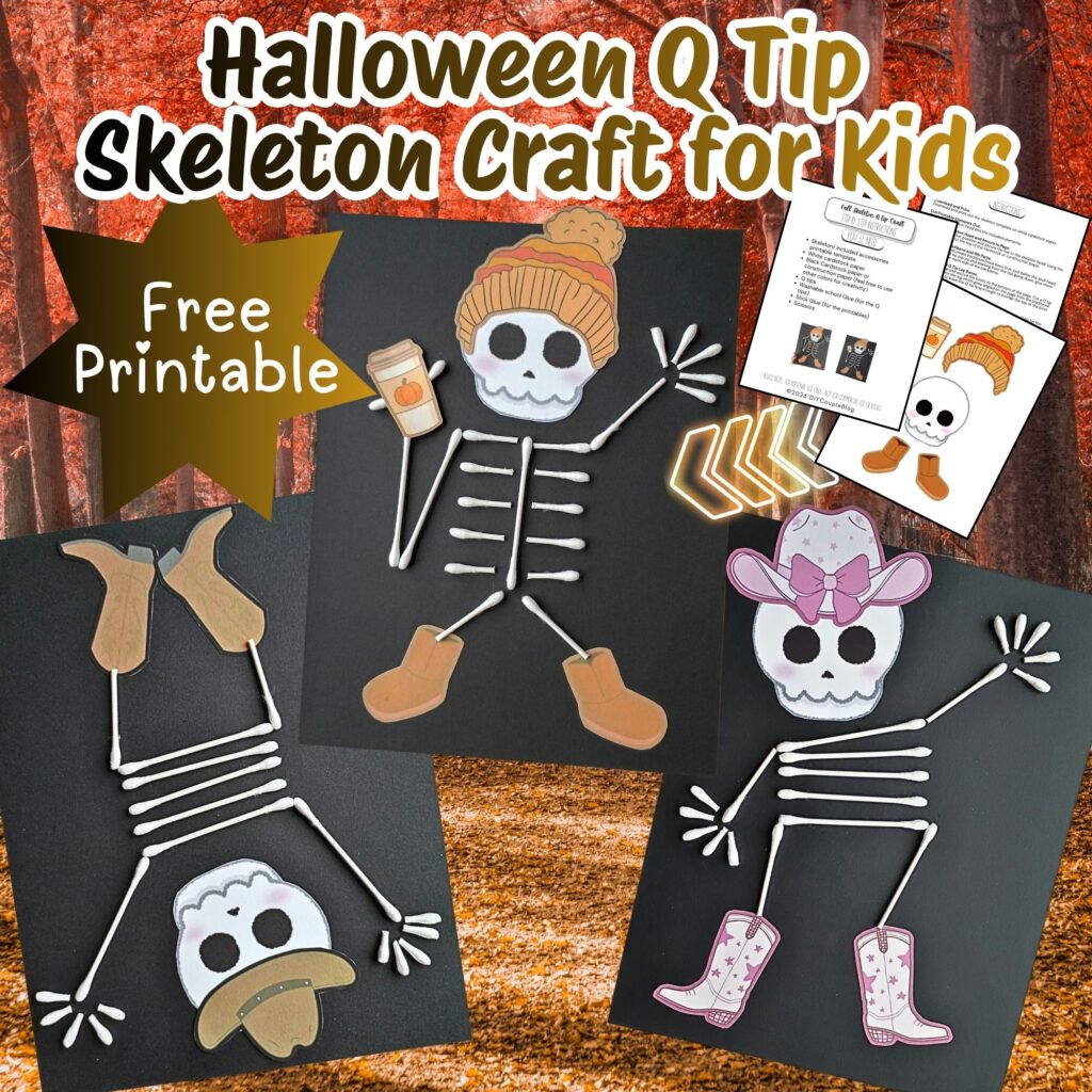 Q tip skeleton craft you can do with the kids this Halloween