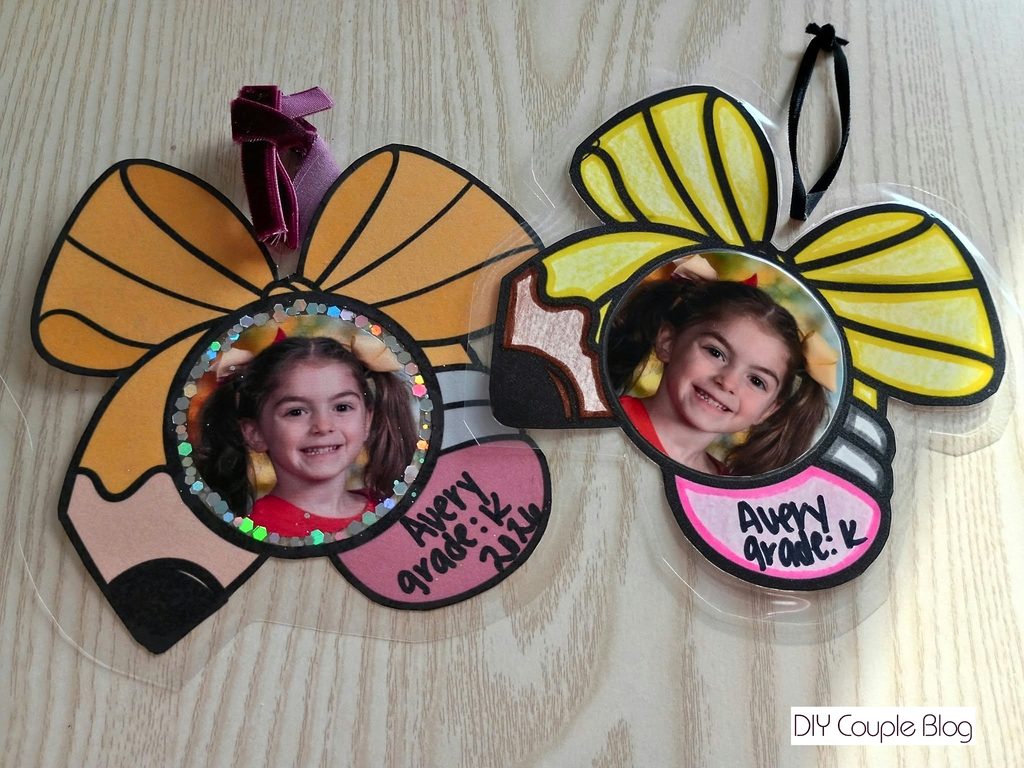 two ready to hang finished ornament print outs with name and grade