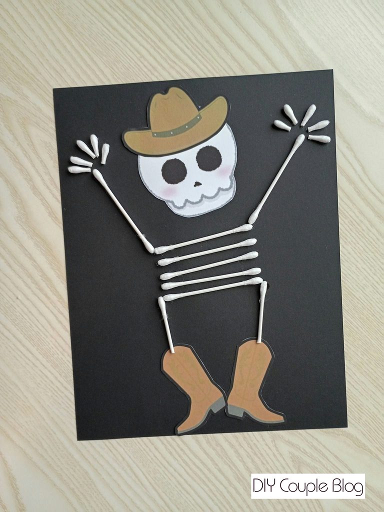 Cowbody Q tip skeleton craft free printable template
