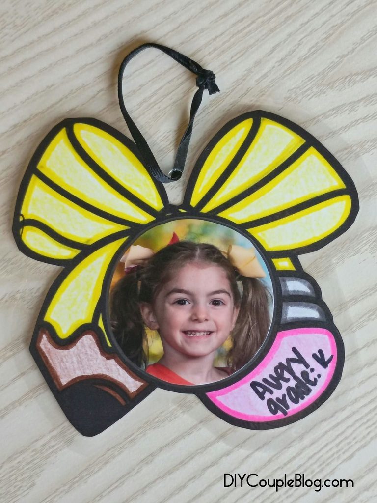 back to school pencil ornament with picture day photo